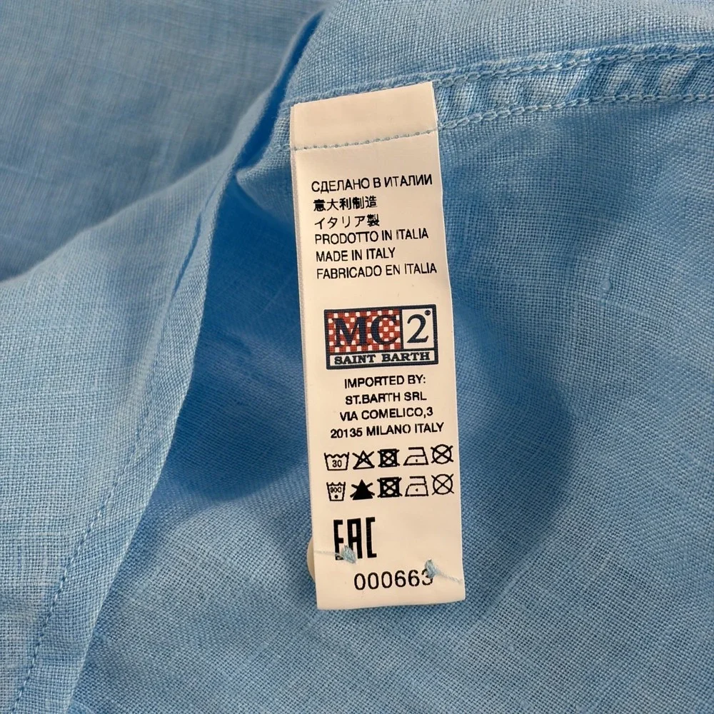 MC2 SAINT BARTH Pure 100% Linen Shirt in Blue Men Medim Resort Beach NWOT $200
